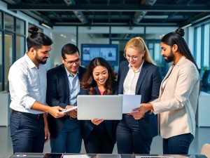 B2B-Consulting 13 Consultanți de afaceri colaborează într-un birou modern.
