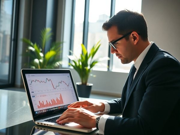 Birou modern, consultant investiții, succes financiar.